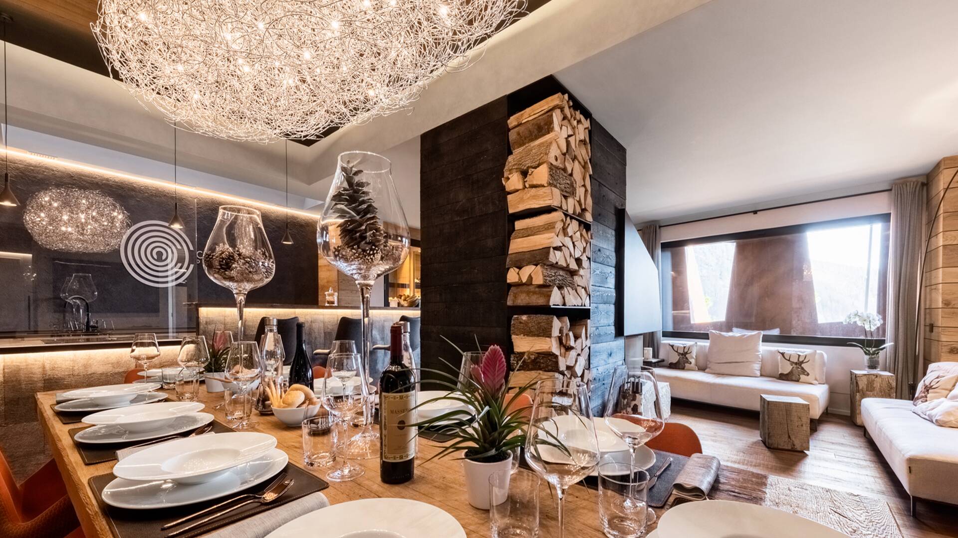 modern open space with dining table