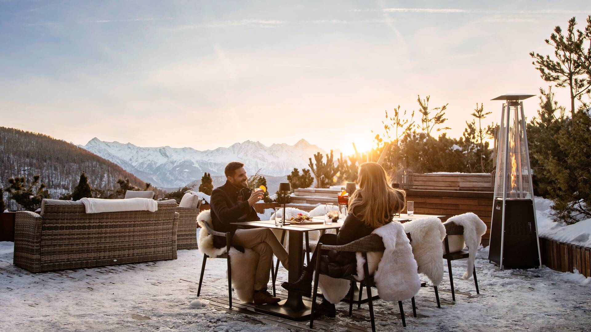 charming alfresco dining area during sunset