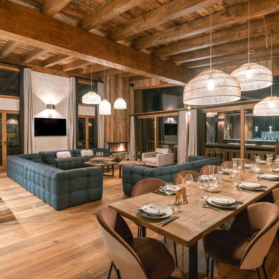 exclusive open space with sitting area and dining table