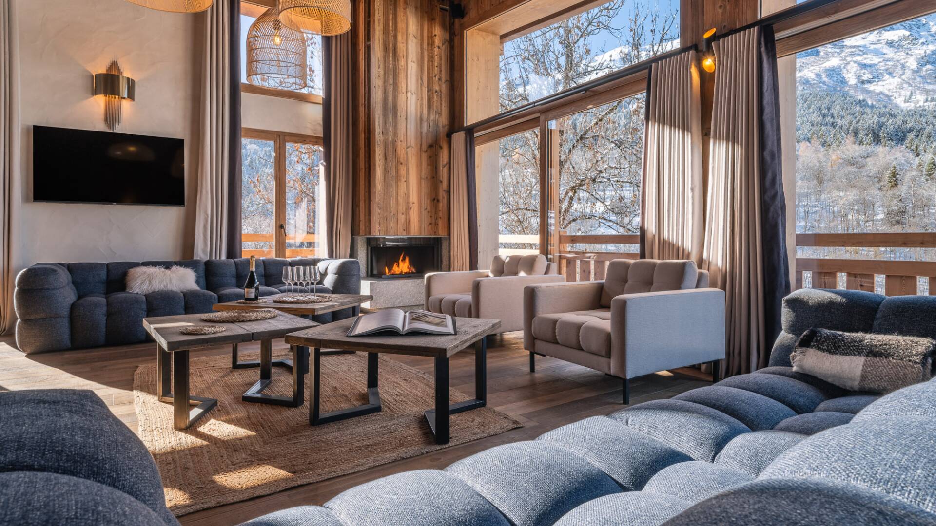 living room with TV and French windows