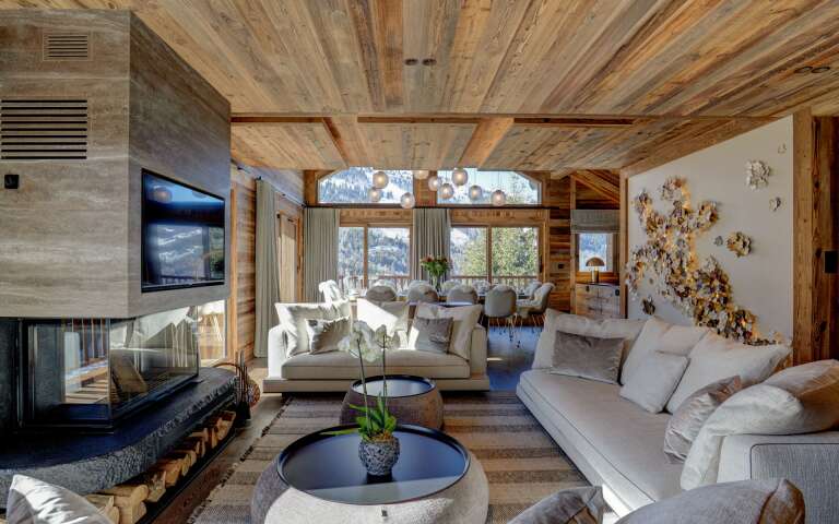 living room with fireplace and TV