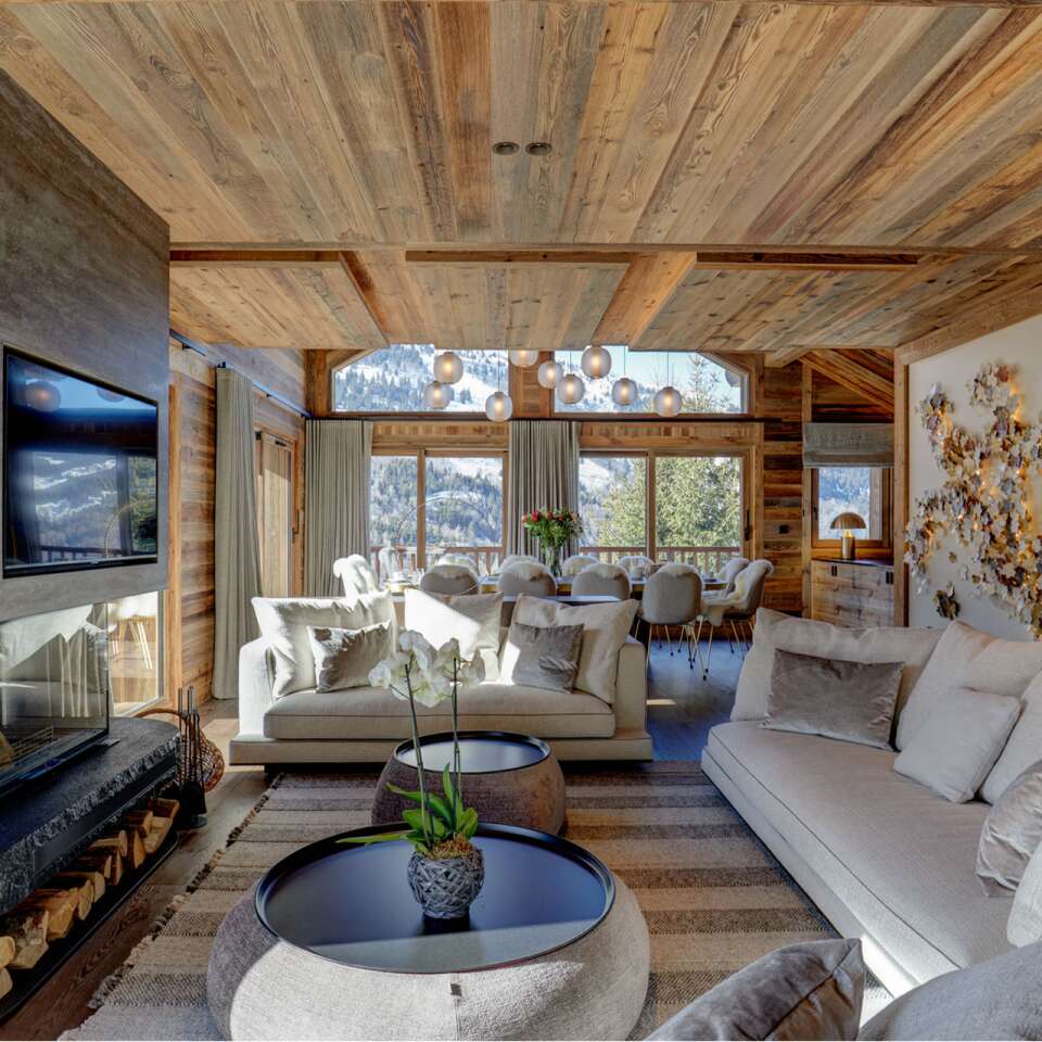 living room with fireplace and TV