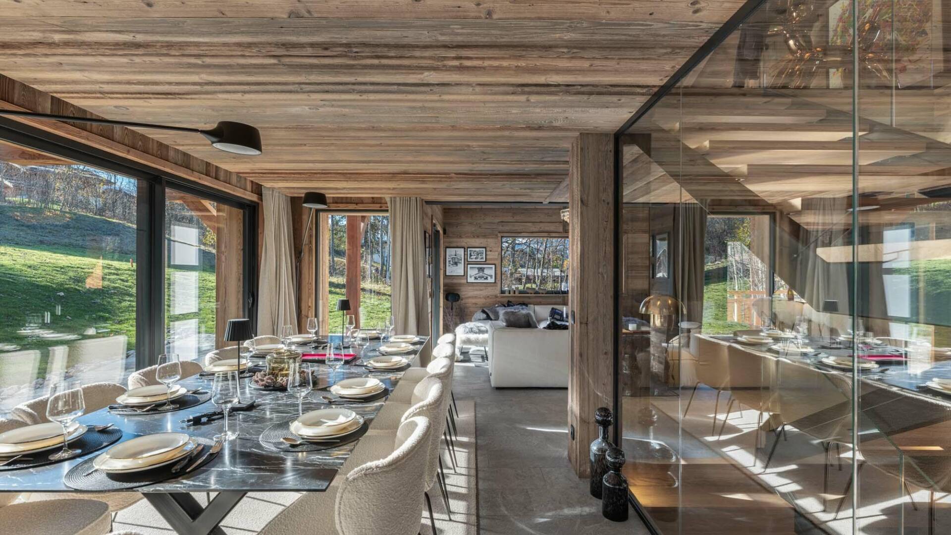 luxury open space with dining and living area
