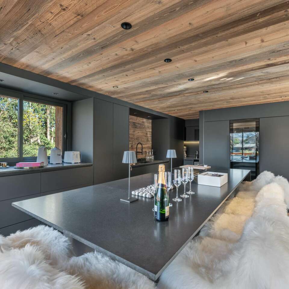 luxury dining table with plush stools