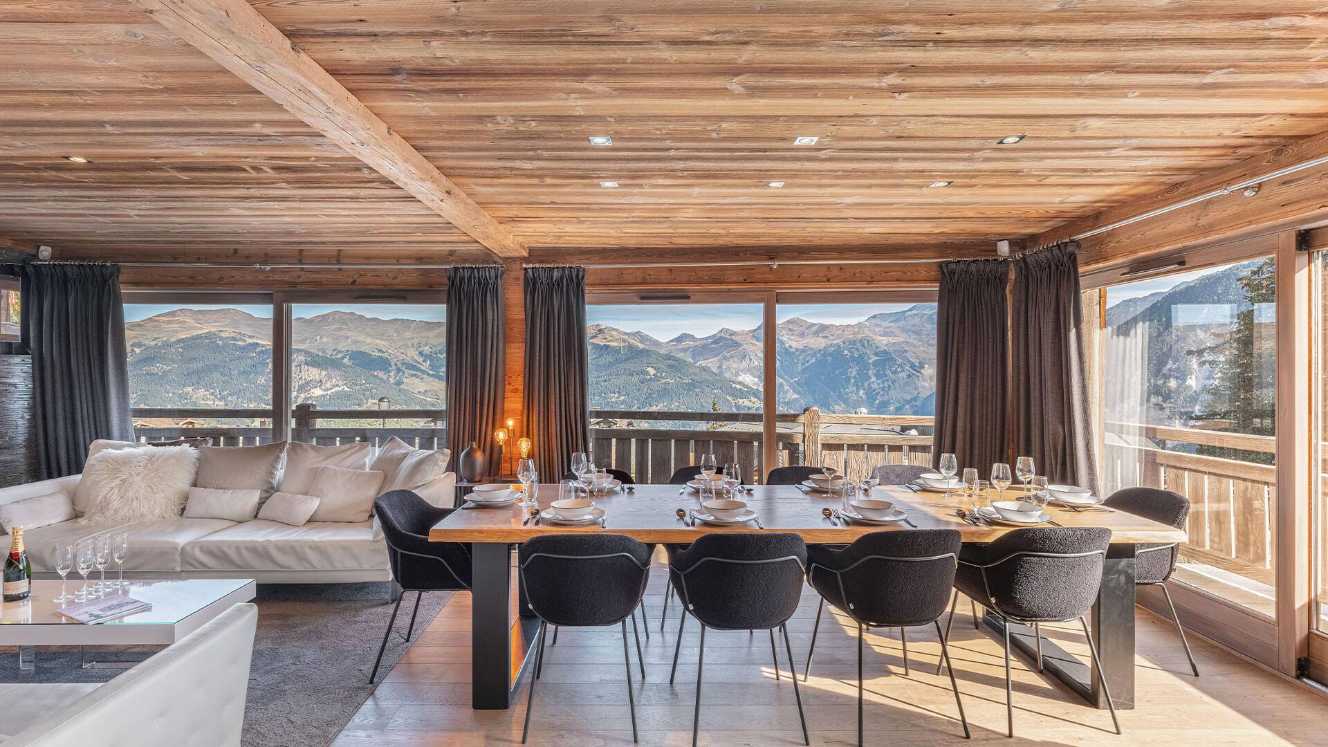 exclusive dining area with sweeping view of French Alps