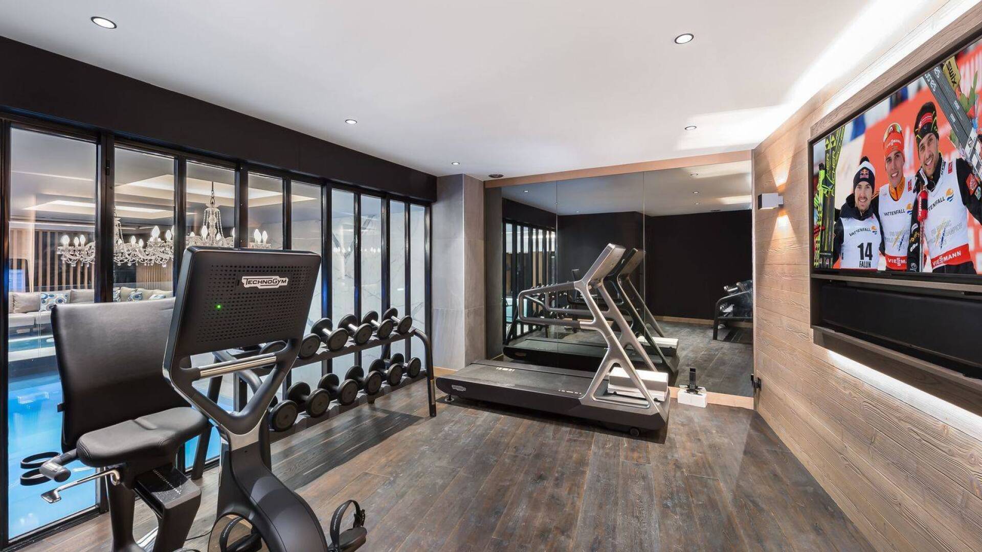 fully equipped gym with treadmill and exercise bike