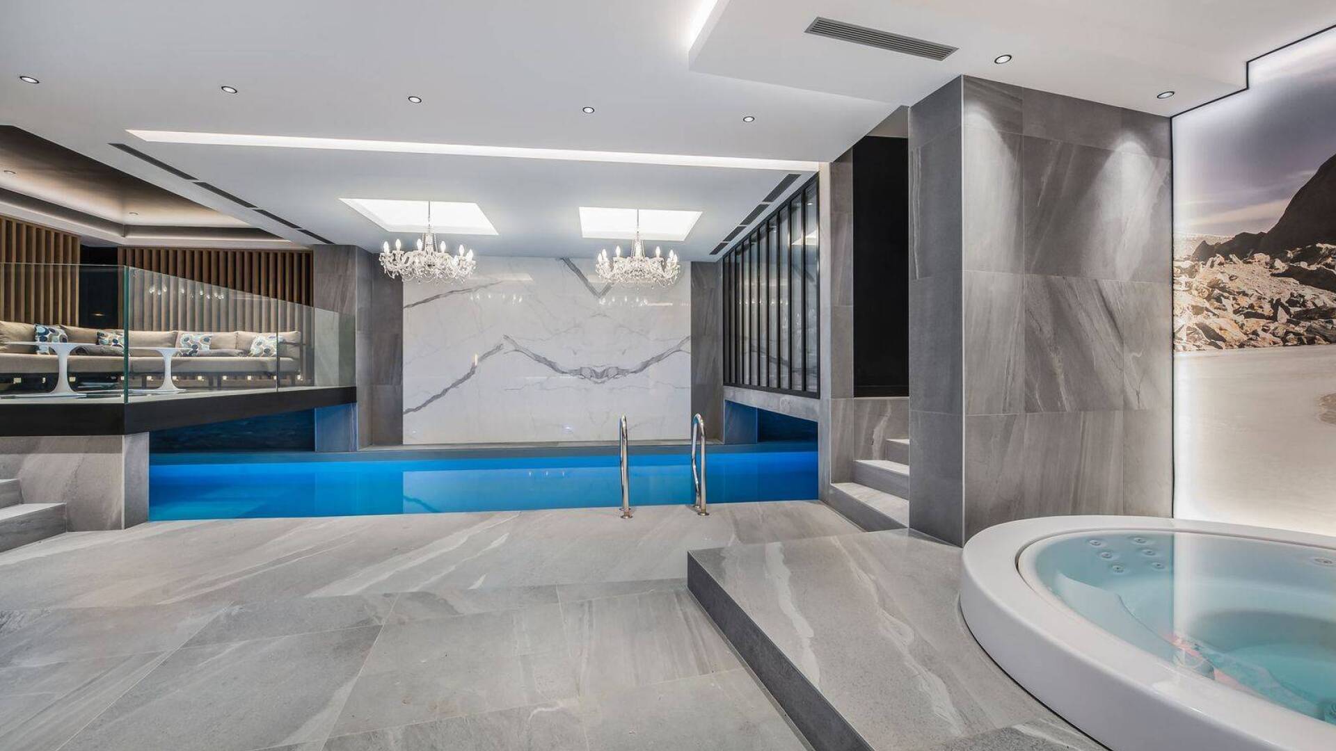 private wellness area with indoor pool and Jacuzzi