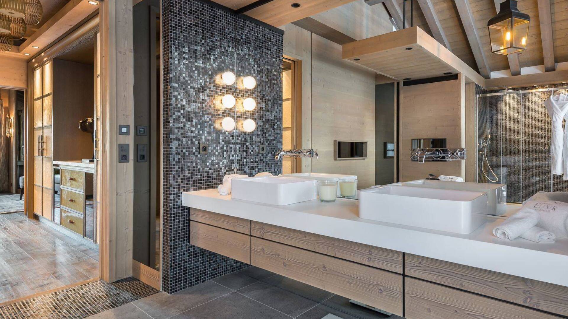 elegant en suite bathroom with double lavabo