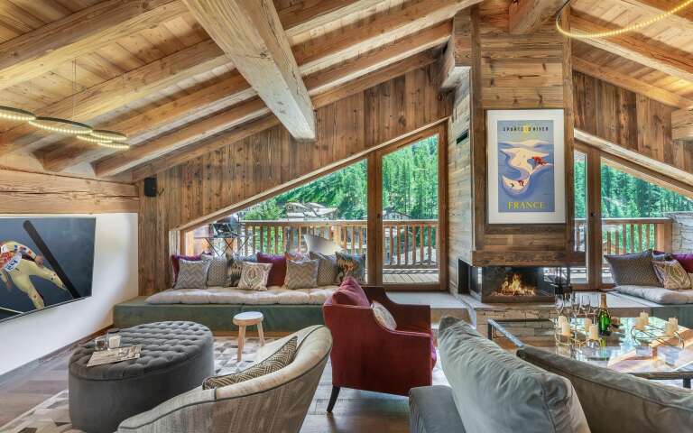 living room with fireplace and French windows