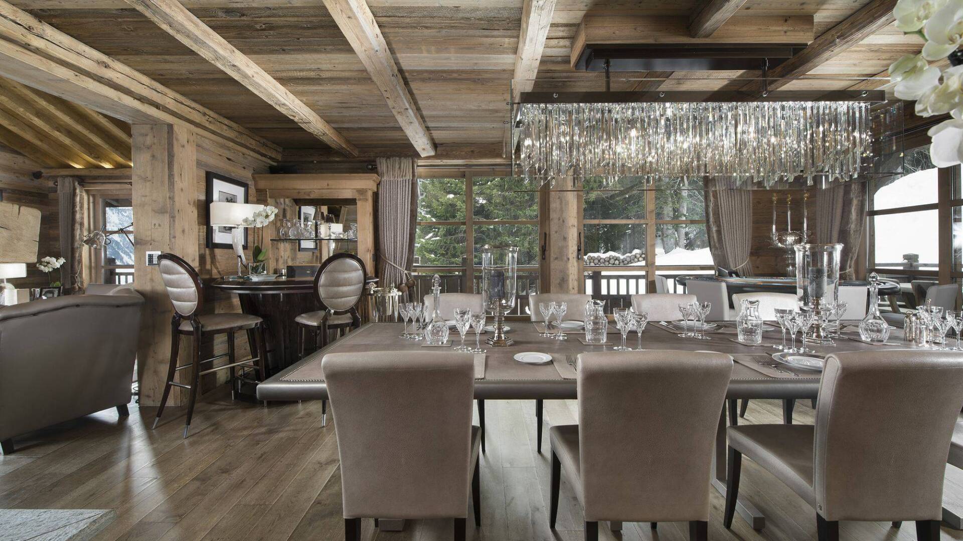 luxury dining table and corner bar with stools
