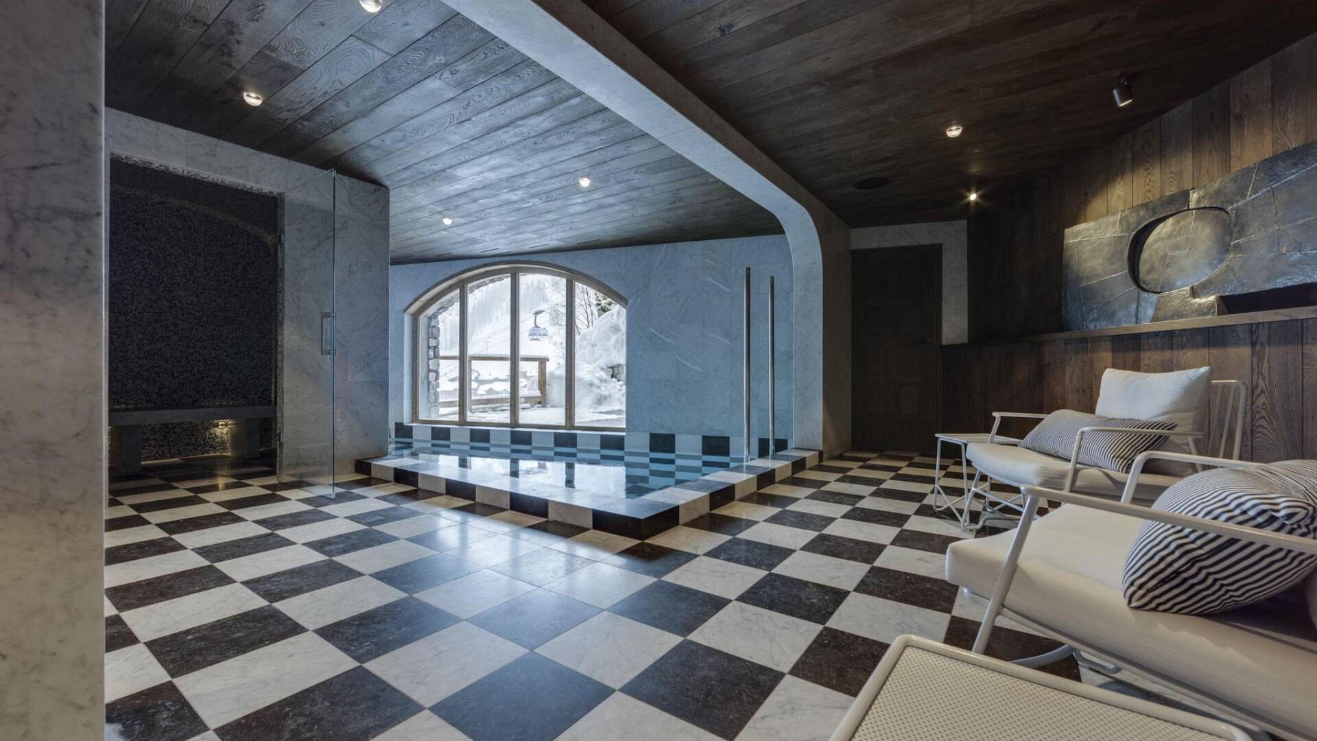 indoor pool and lounge area