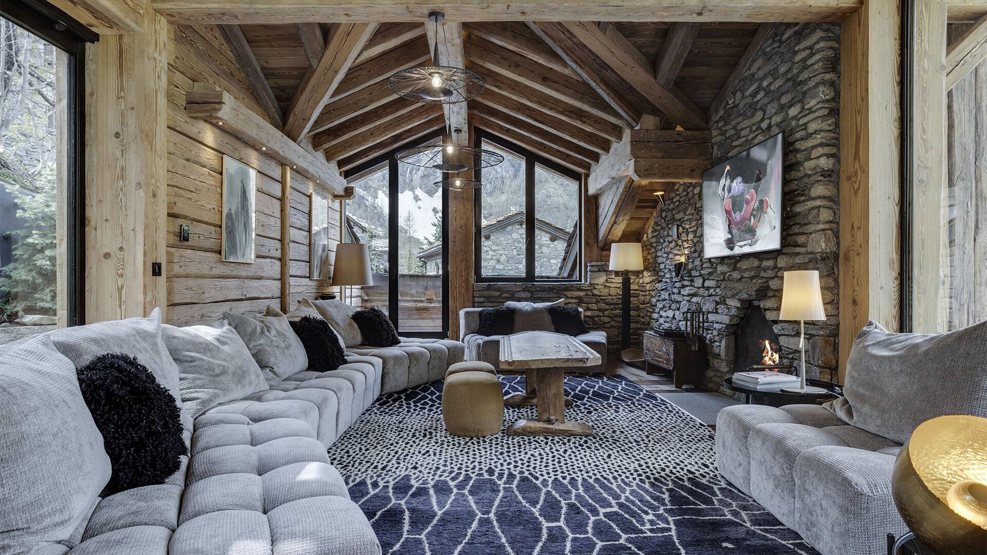 living room with floor-to-ceiling windows