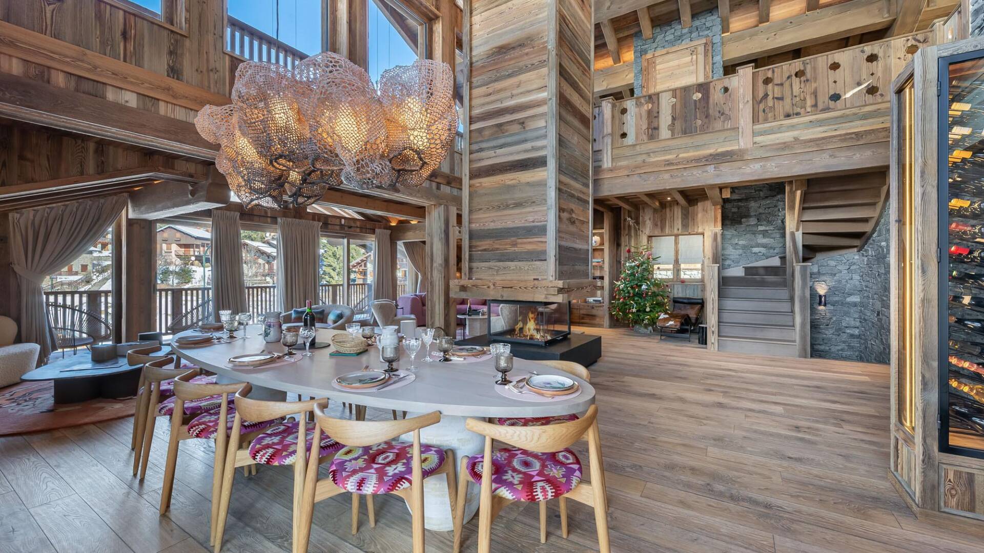 contemporary architecture with open space, wooden walls and floor