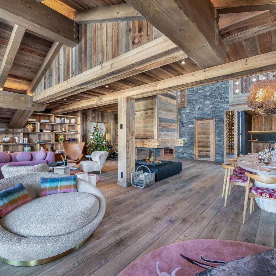 majestic open space with top luxury living, dining table and gourmet kitchen