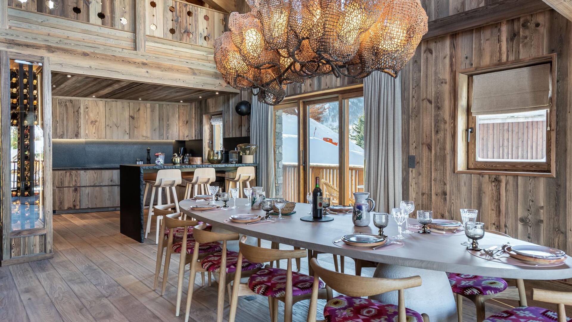 dining area with view of the fully-equipped kitchen