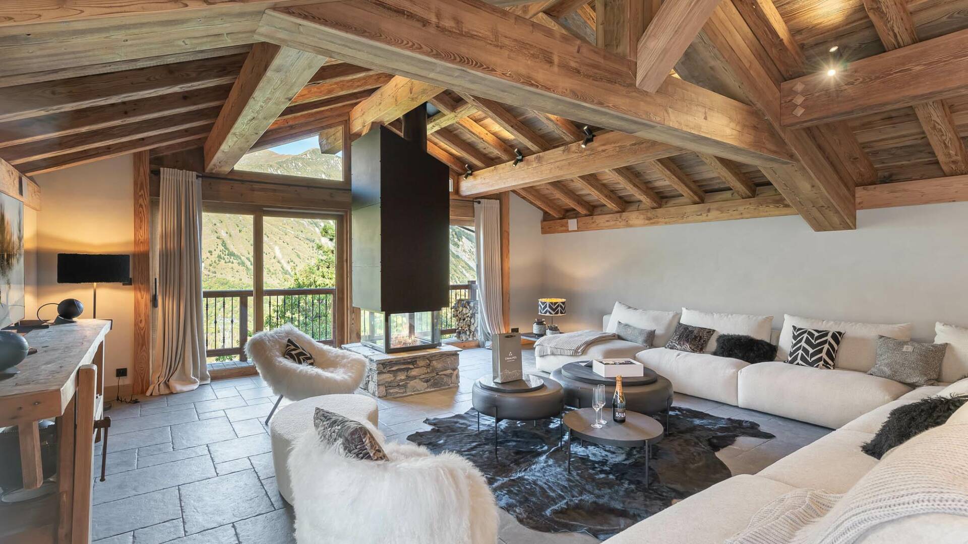 living room with TV and French windows