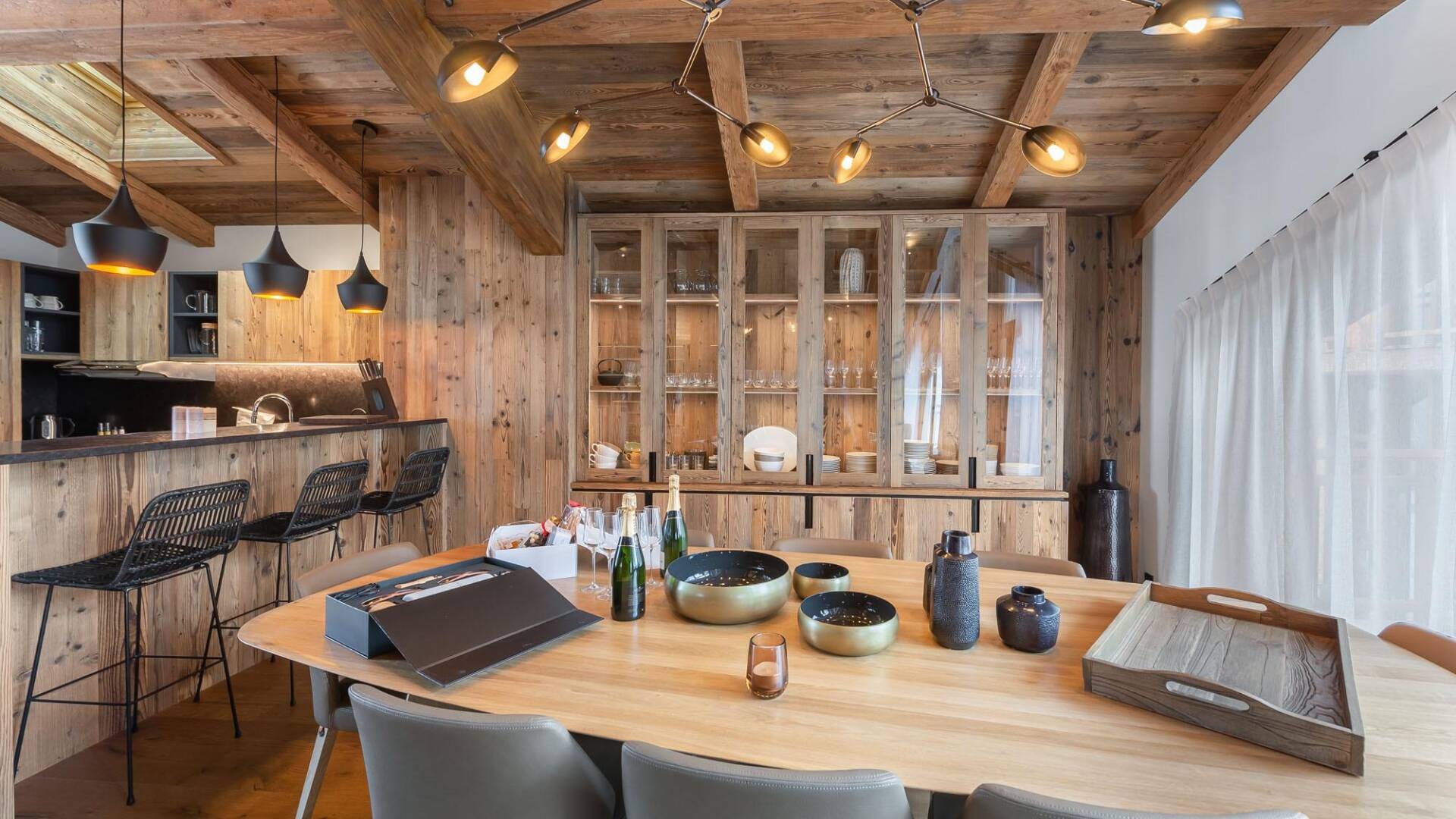 luxury dining area with open space kitchen