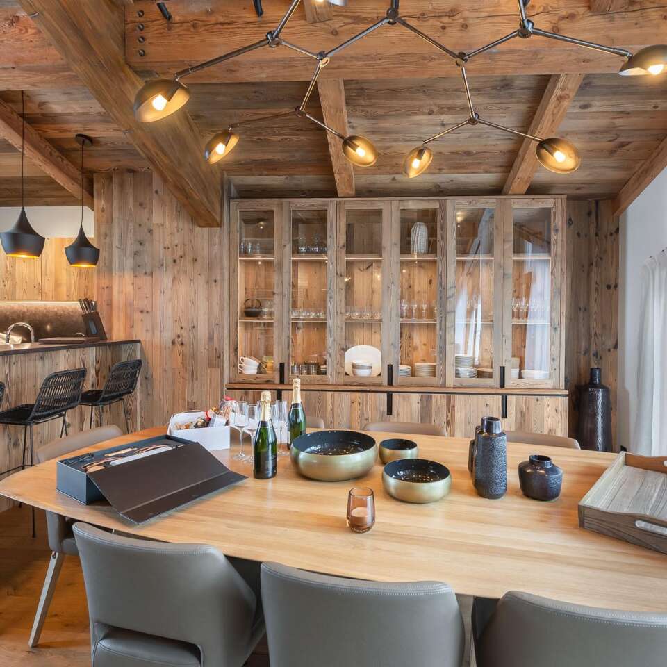 luxury dining area with open space kitchen