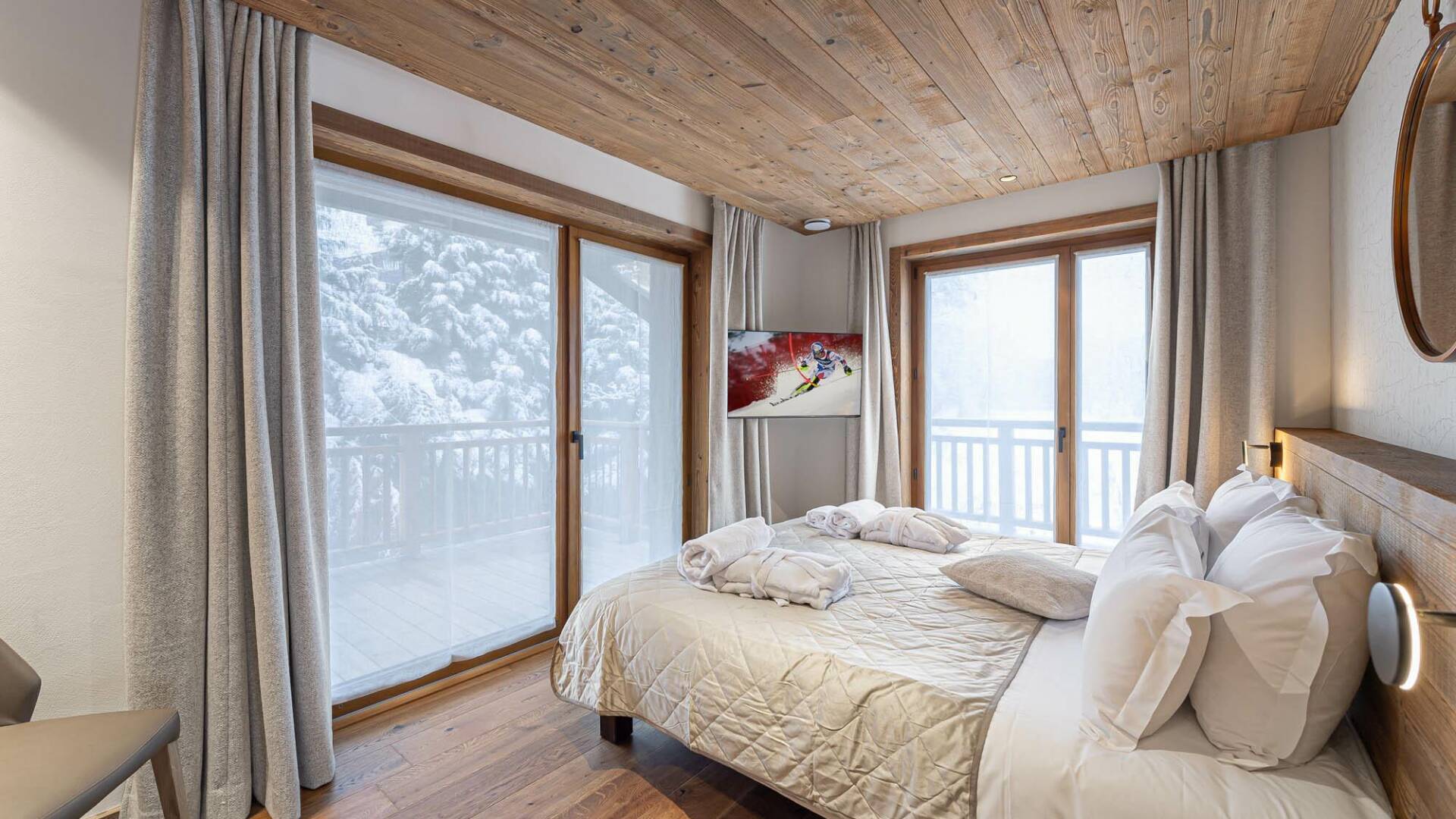 luxury double bedroom with French windows